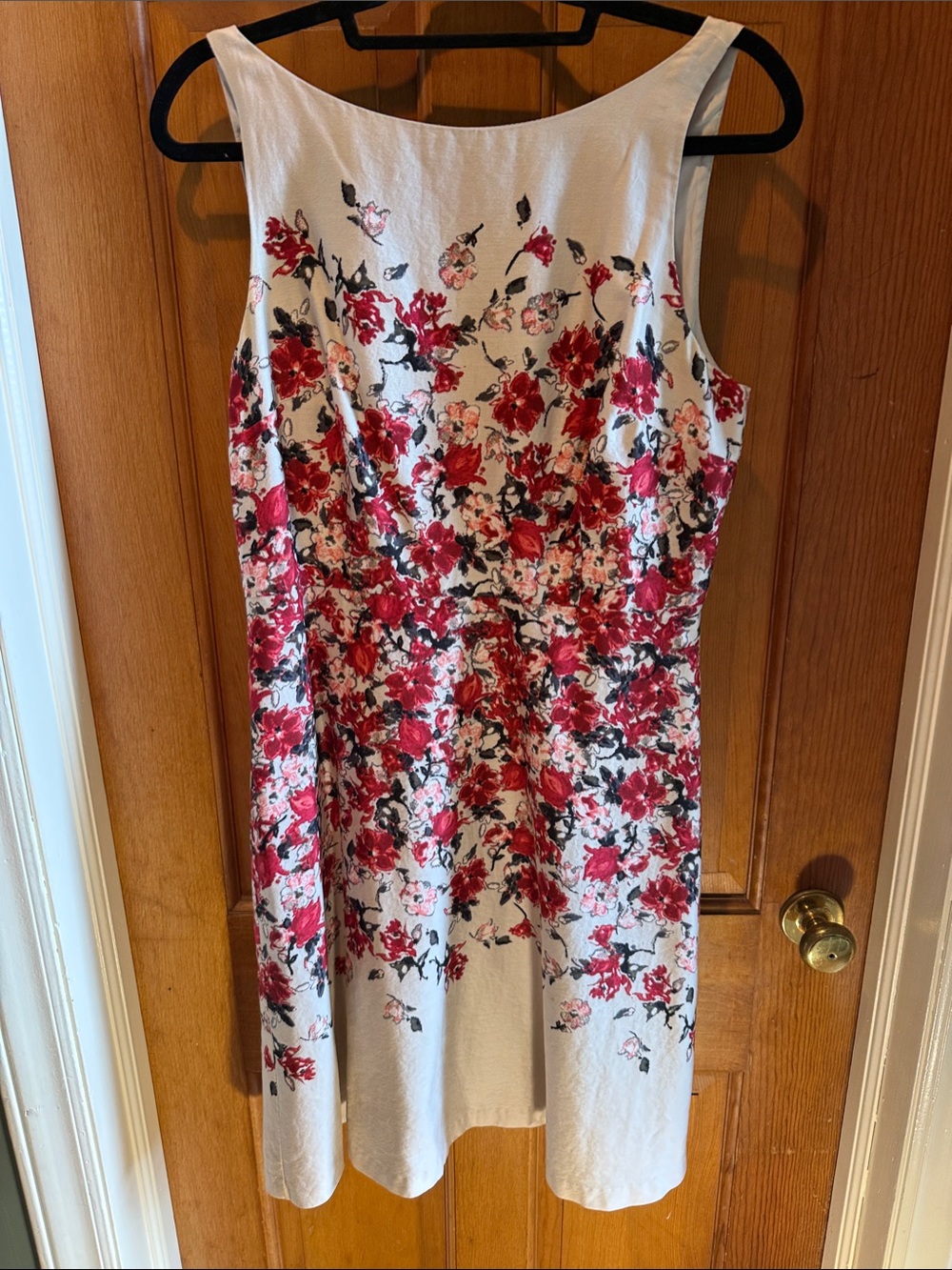 LOFT White Midi Dress with Red Floral Pattern